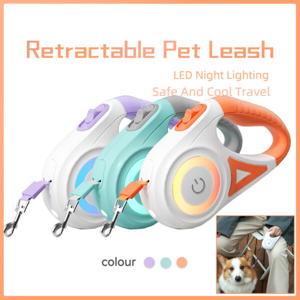Retractable Dog Leash with LED Light & Collar – Automatic Pet Walking Rope for Small & Medium Dogs