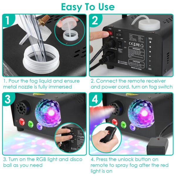 600W Fog Machine with Disco Ball RGB Lights | Remote Control Party Smoke Machine - Image 3