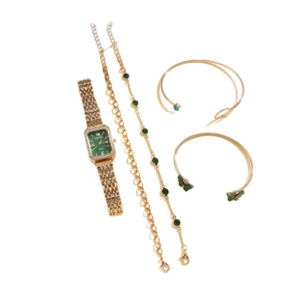 Wild Emerald Square Steel Watch Butterfly Bracelet 5pcsset Gift Set - Image 3
