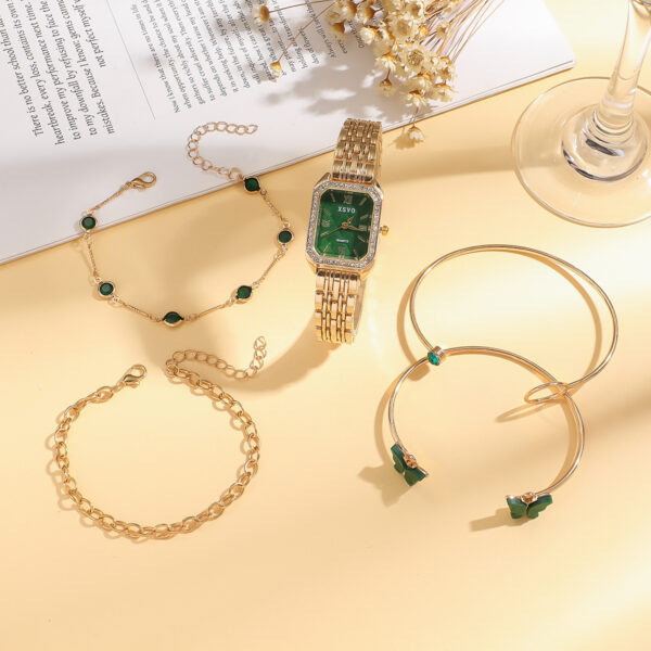 Wild Emerald Square Steel Watch Butterfly Bracelet 5pcsset Gift Set - Image 2