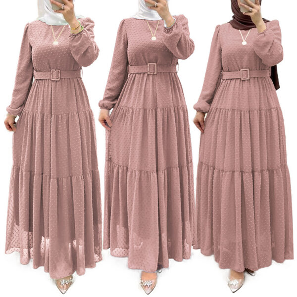 Elegant Long Sleeve Maxi Dress with Belt – Modest Fashion Robe for Women - Image 2